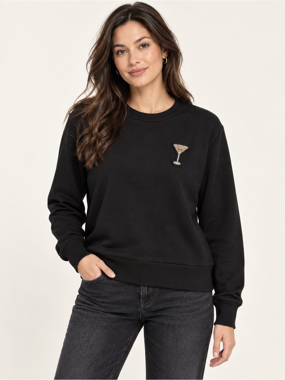 BOSS Hugo Boss Women’s M Black Jeweled Martini Glass Sweatshirt NWT $129
